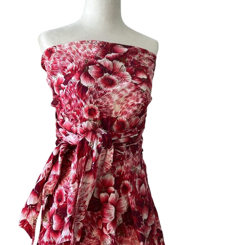 Floral Strapless mini dress wrap Hand made cotton bespoke - Picture 2 of 10